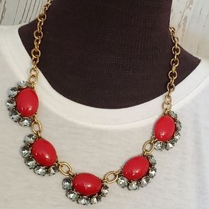 Stella & Dot retired Mae statement necklace goldtone, red, blue